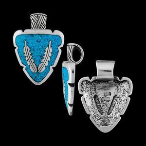 925 Sterling Silver Arrowhead Eagle Feather Pendant with Turquoise